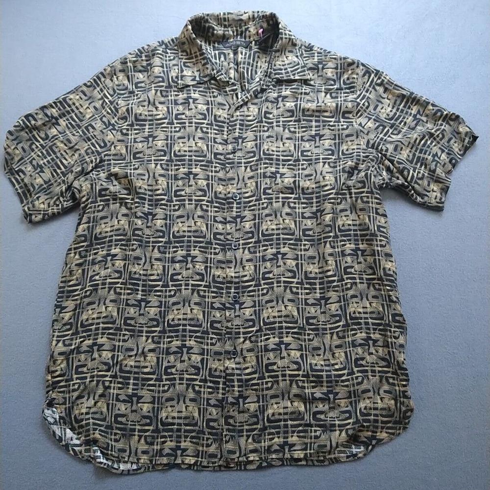 Axist Button Down Shirt Mens XL Black Short Sleeve Rayon‎ Evening Classic